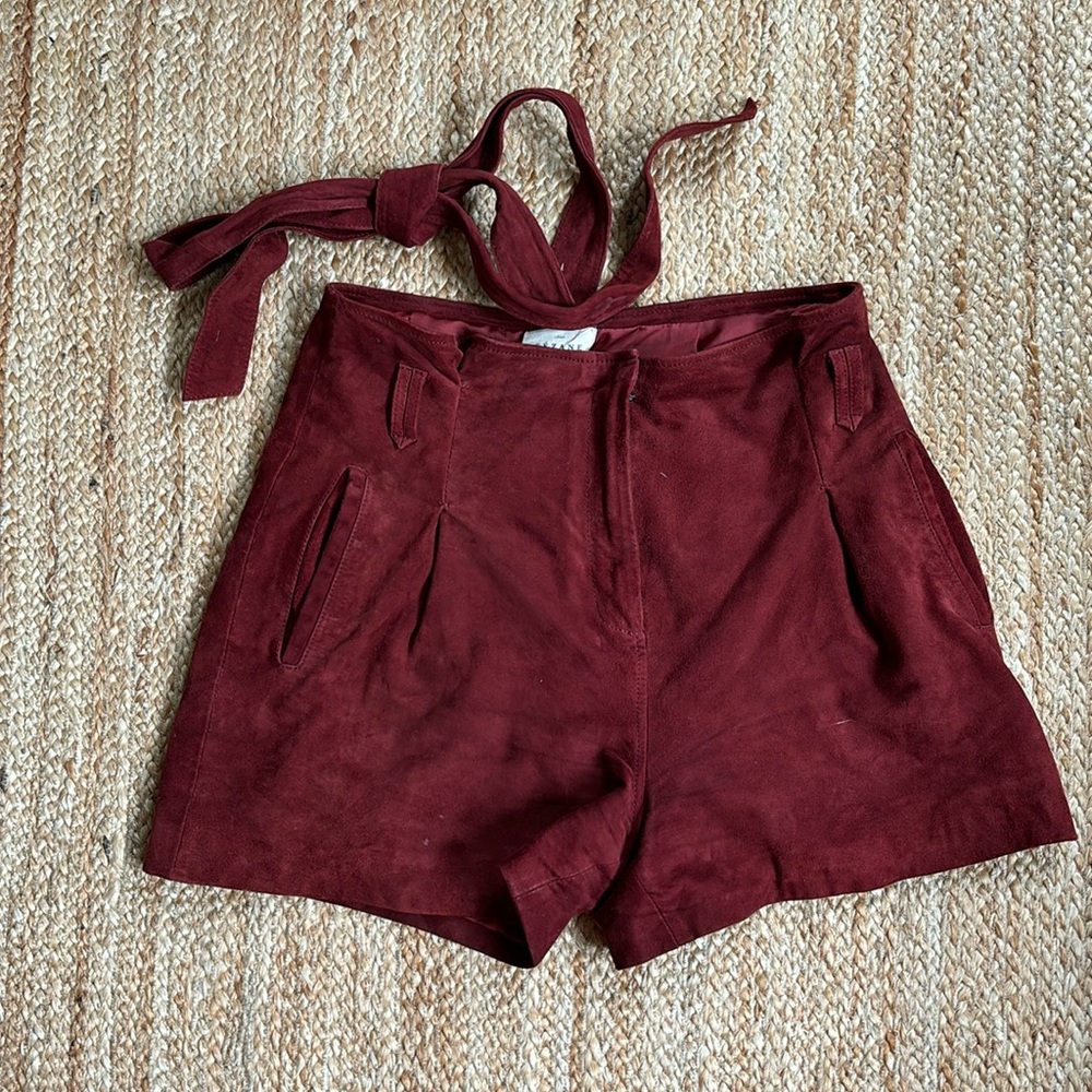 Sezane cranberry suede shorts with matching - size 38